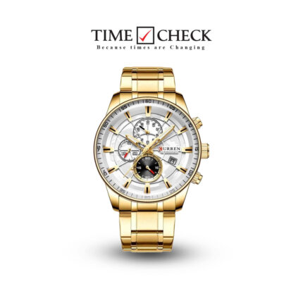 M:8362 Curren white Dial golden Stainless Steel Quartz Chronograph Men's Watch.