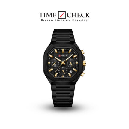 M:8459 Curren BLACK/GOLD Color Dial Fashion Quartz Clock Analog Chronograph Men's Watch.