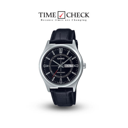 MTP-V006L-1CUDF Casio Black Dial Silver Case Black Leather Analog Men's Watch.