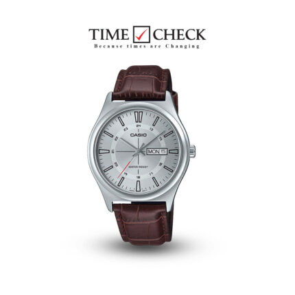 MTP-V006L-7CUDF Casio Silver Dial Silver Case Brown Leather Strap Analog Men's Watch.