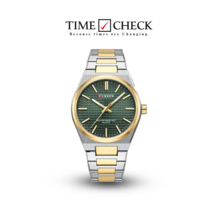 M:8439 Curren Green Dial Silver,Gold Steel Chain Analog Quartz Men's Watch.