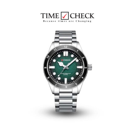 M:8450 Curren green Dial silver Stainless Steel Chain Quartz Analog Men's Watch.